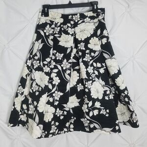 Eliza J Black and Cream Floral A-Line Skirt